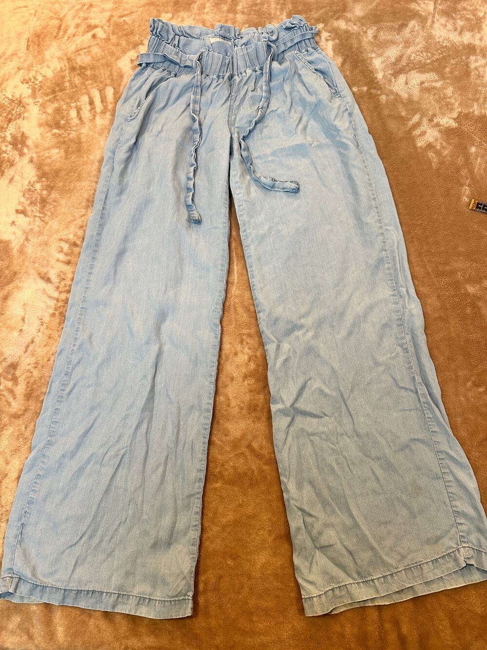 Thread & Supply Chambray Wide Leg Pants Small Paperbag Waist Drawstring Lyocell